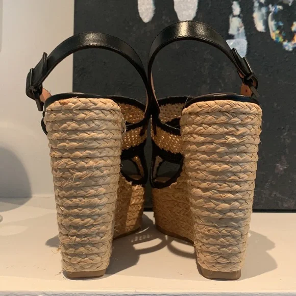 Robert Clergerie Raffia & Leather Drastik Wedge Heels Size 37.5 - Picture 6 of 11